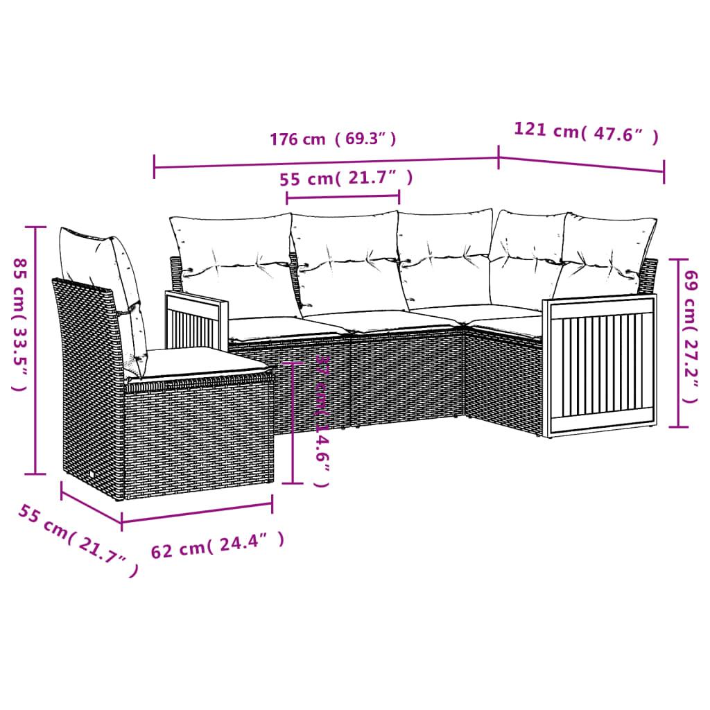 5 Piece Garden Sofa Set with Cushions Black Poly Rattan