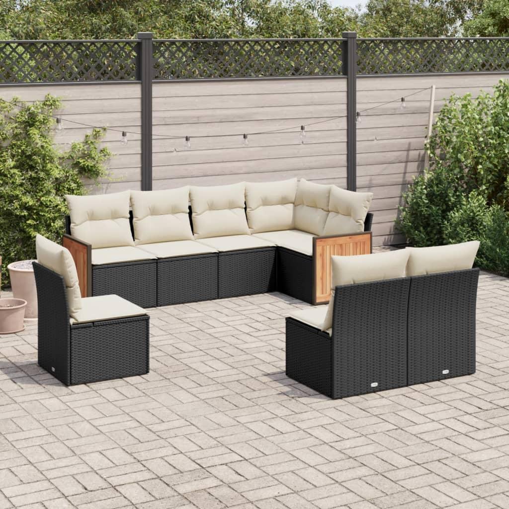 8 Piece Garden Sofa Set with Cushions Black Poly Rattan