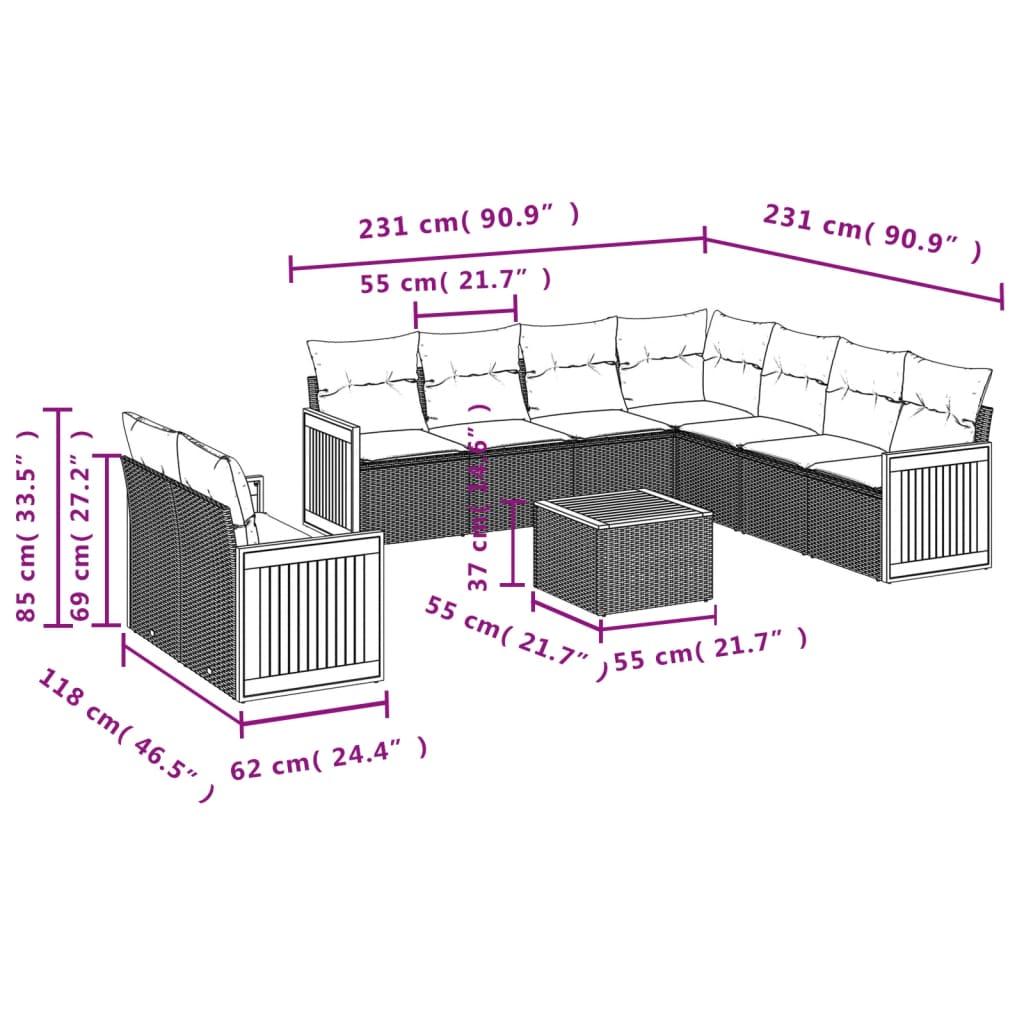 10 Piece Garden Sofa Set with Cushions Grey Poly Rattan