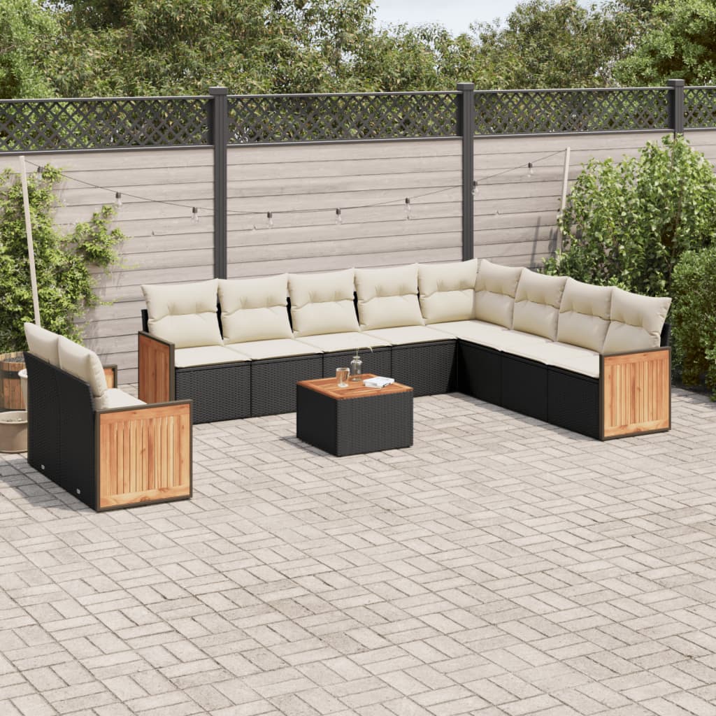 11 Piece Garden Sofa Set with Cushions Black Poly Rattan