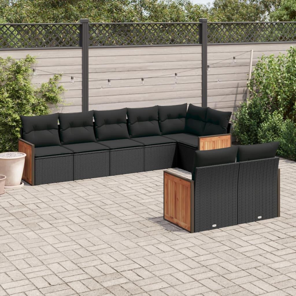 8 Piece Garden Sofa Set with Cushions Black Poly Rattan