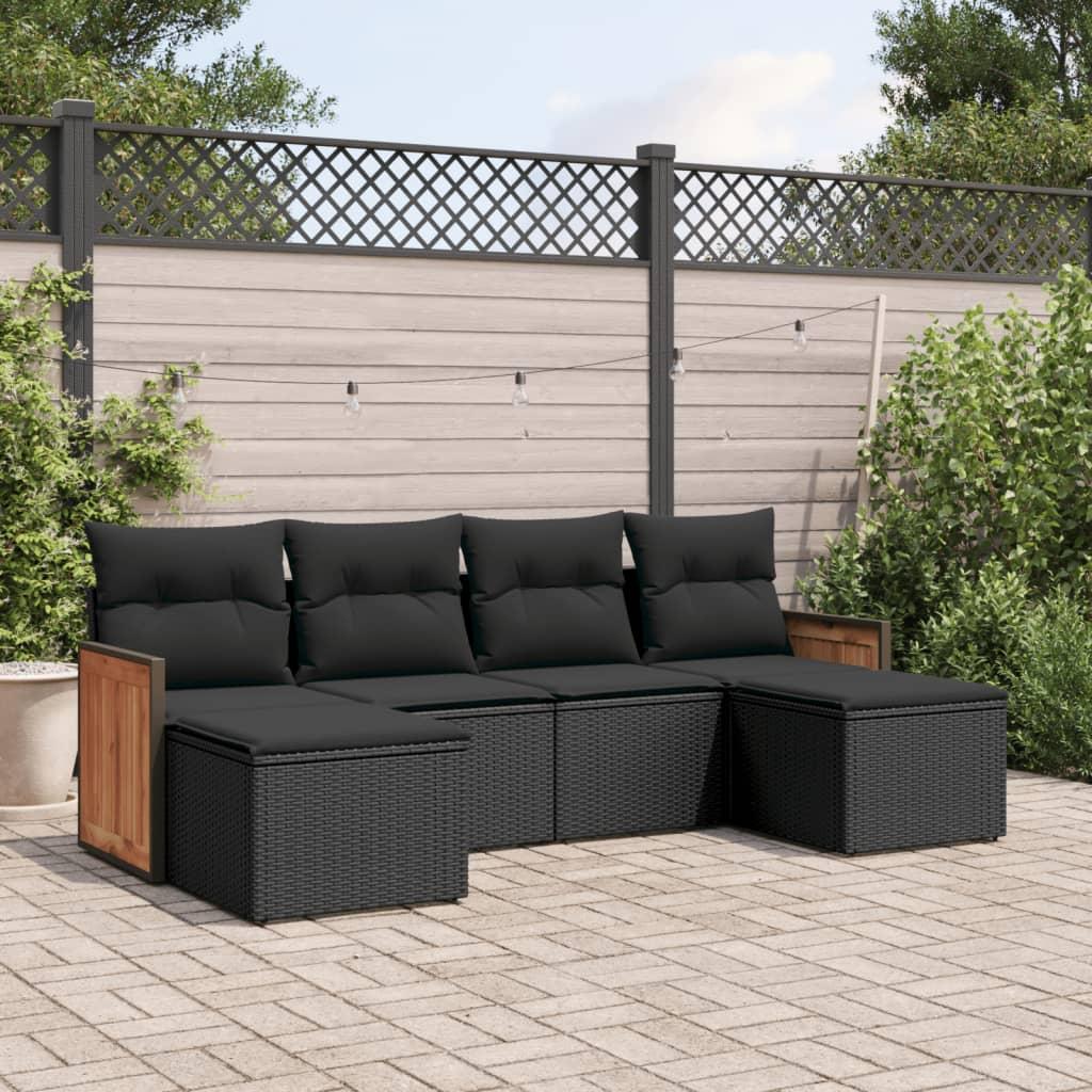 6 Piece Garden Sofa Set with Cushions Black Poly Rattan