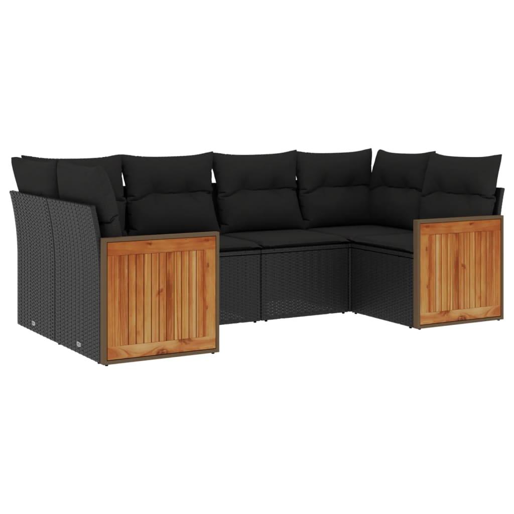 6 Piece Garden Sofa Set with Cushions Black Poly Rattan