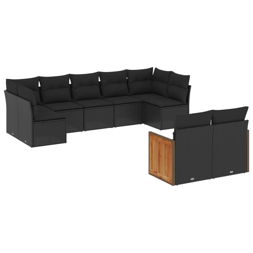 9 Piece Garden Sofa Set with Cushions Black Poly Rattan