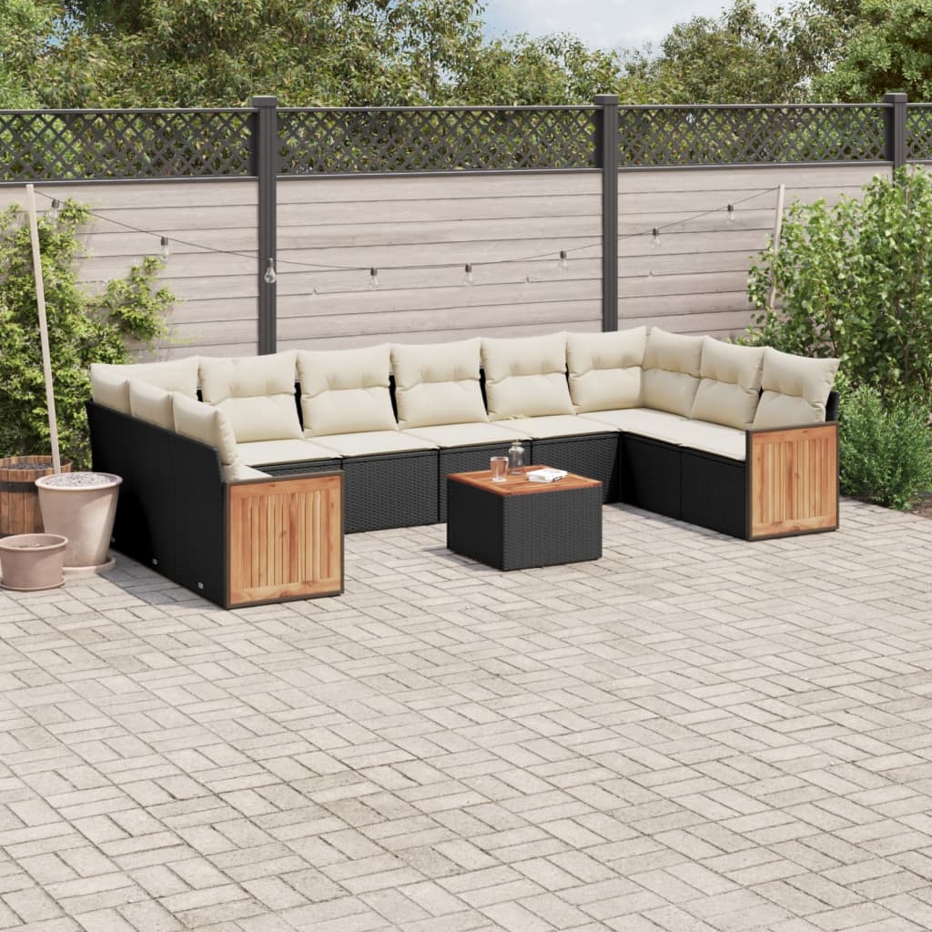 11 Piece Garden Sofa Set with Cushions Black Poly Rattan