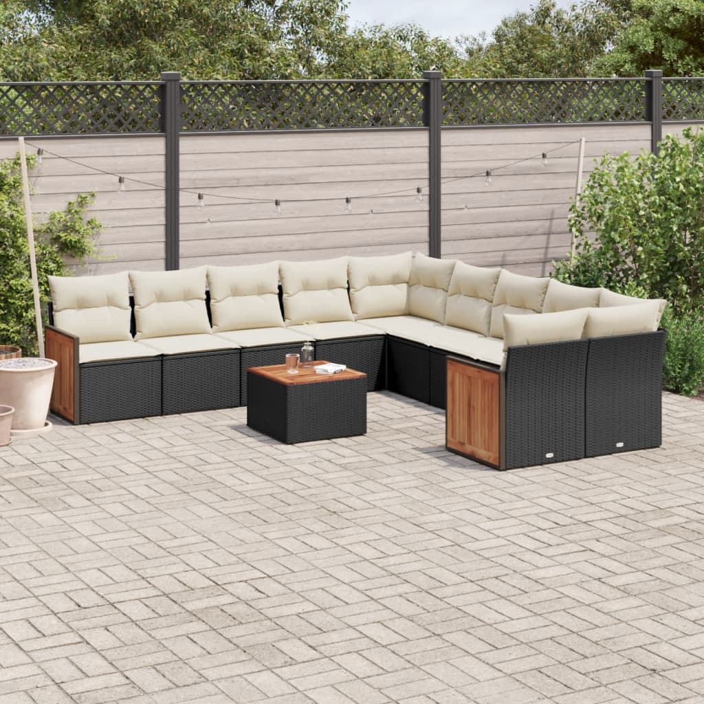 11 Piece Garden Sofa Set with Cushions Black Poly Rattan