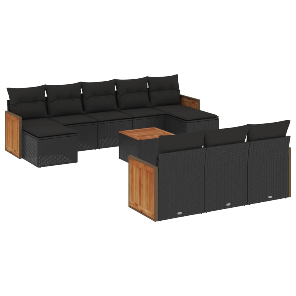 11 Piece Garden Sofa Set with Cushions Black Poly Rattan