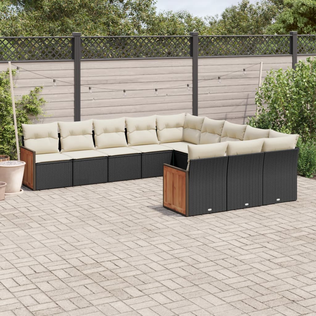 11 Piece Garden Sofa Set with Cushions Black Poly Rattan