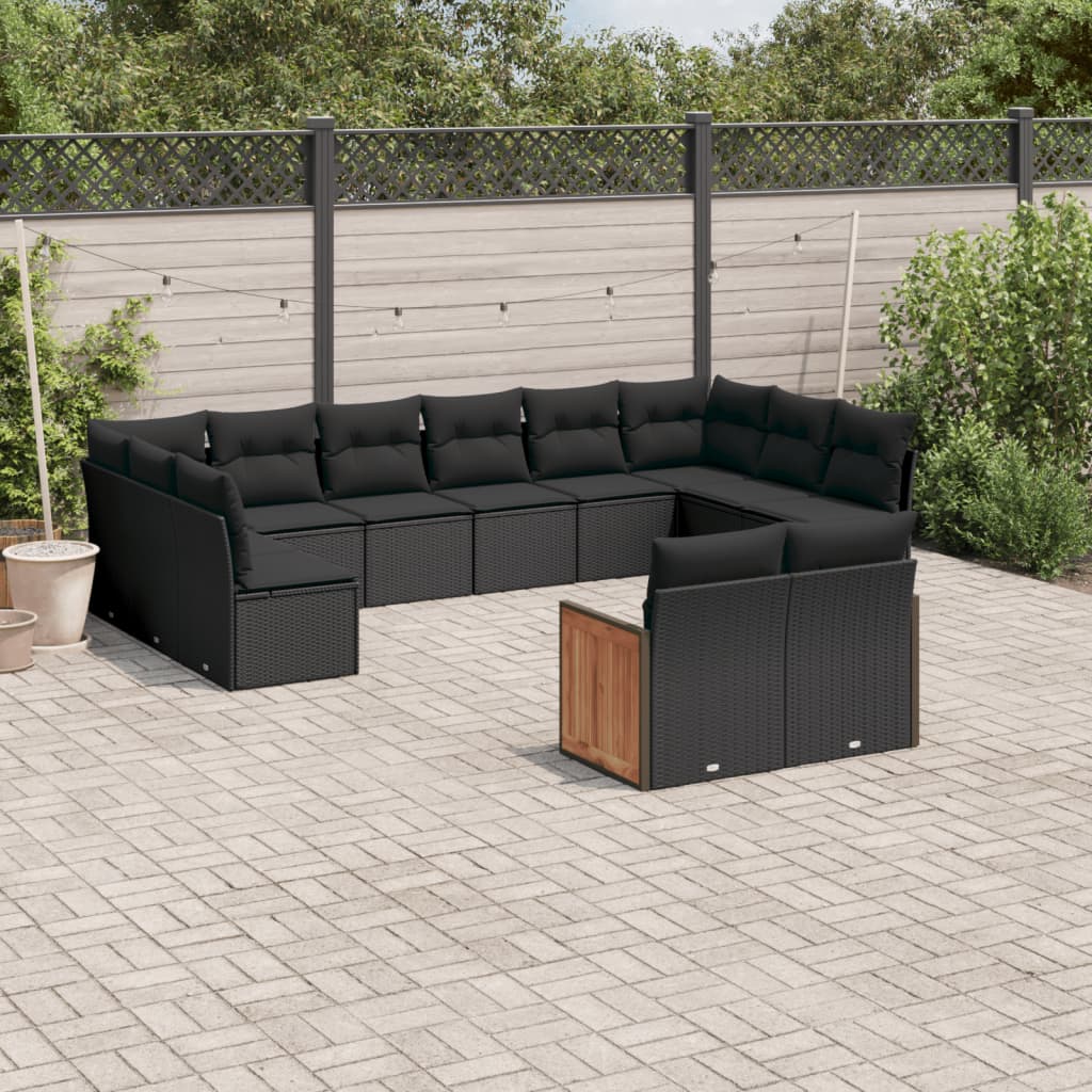 12 Piece Garden Sofa Set with Cushions Black Poly Rattan