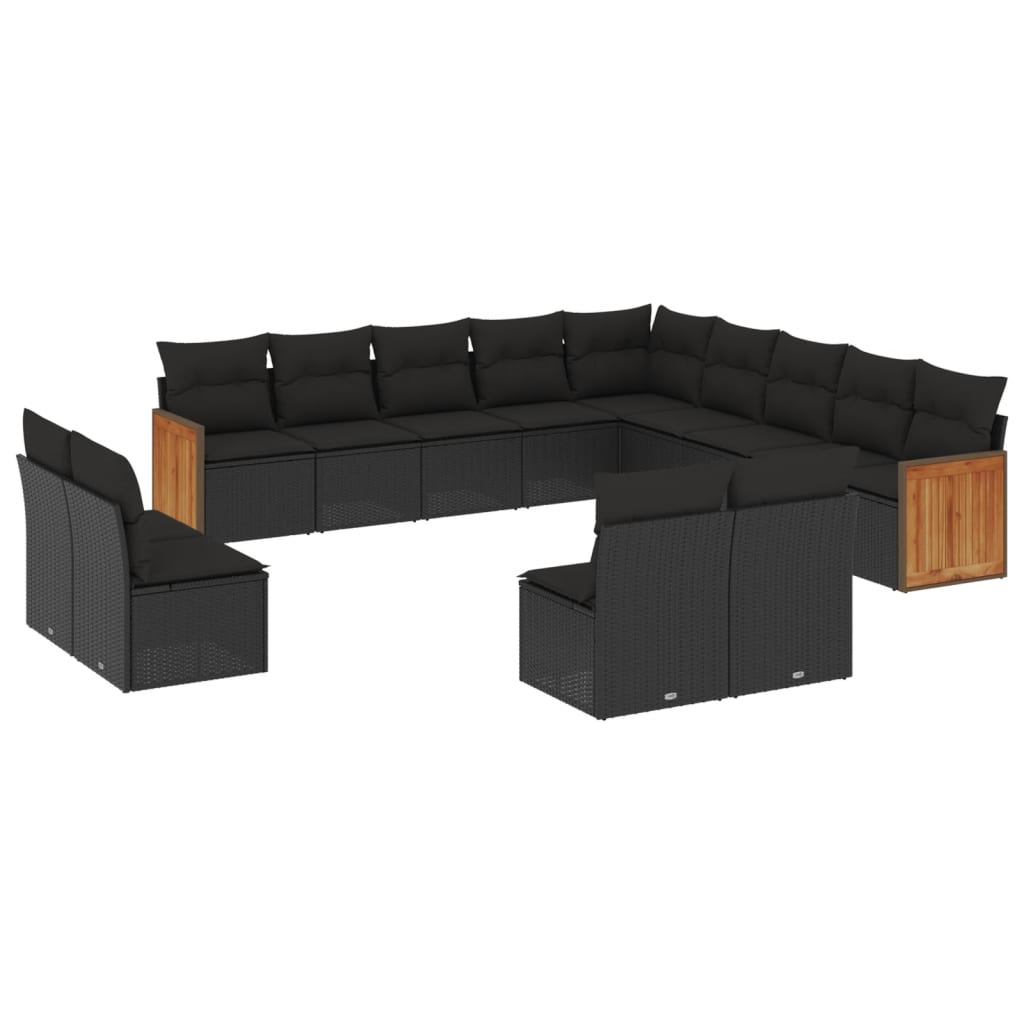 13 Piece Garden Sofa Set with Cushions Black Poly Rattan