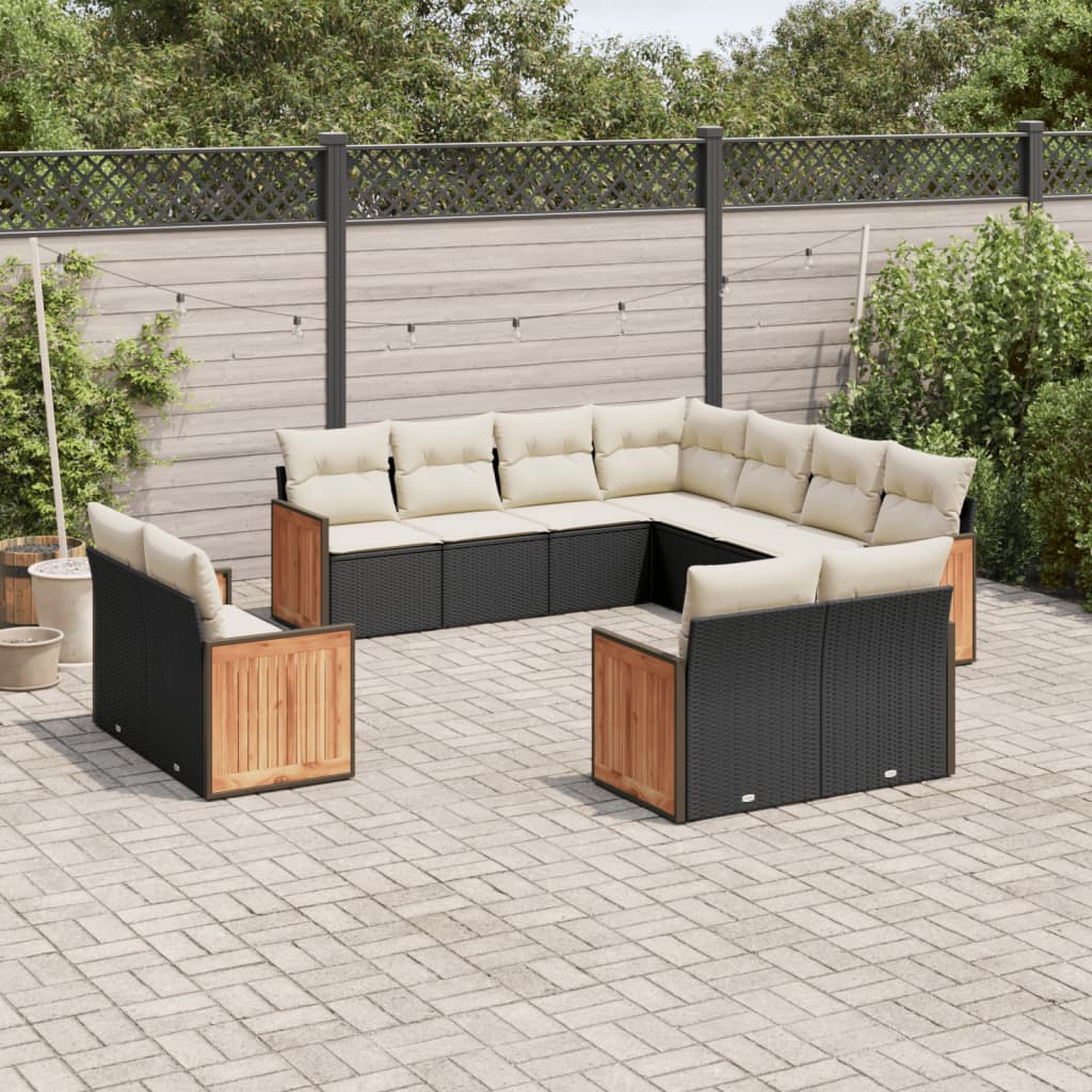 11 Piece Garden Sofa Set with Cushions Black Poly Rattan