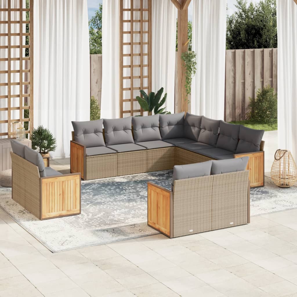 11 Piece Garden Sofa Set with Cushions Beige Poly Rattan