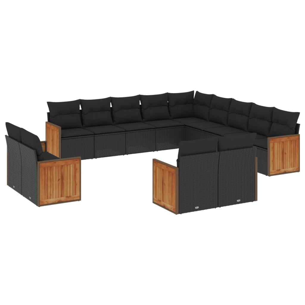 13 Piece Garden Sofa Set with Cushions Black Poly Rattan