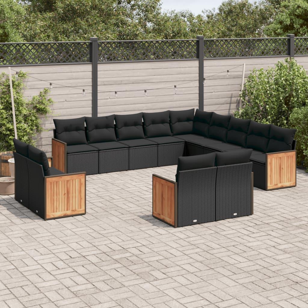 13 Piece Garden Sofa Set with Cushions Black Poly Rattan