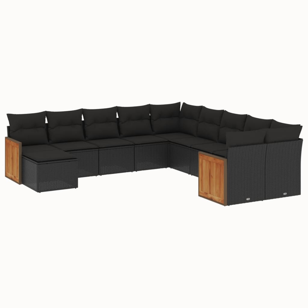 11 Piece Garden Sofa Set with Cushions Black Poly Rattan