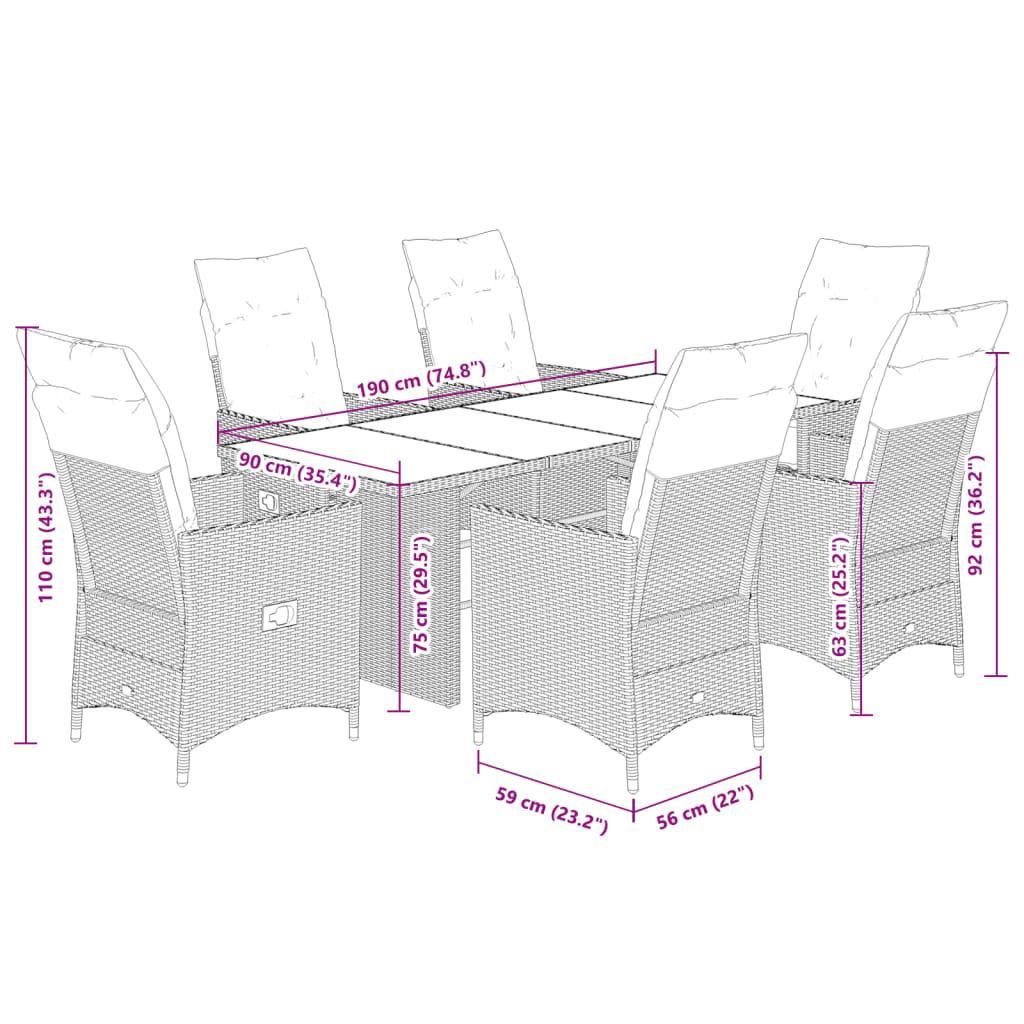 7 Piece Garden Dining Set with Cushions Black Poly Rattan