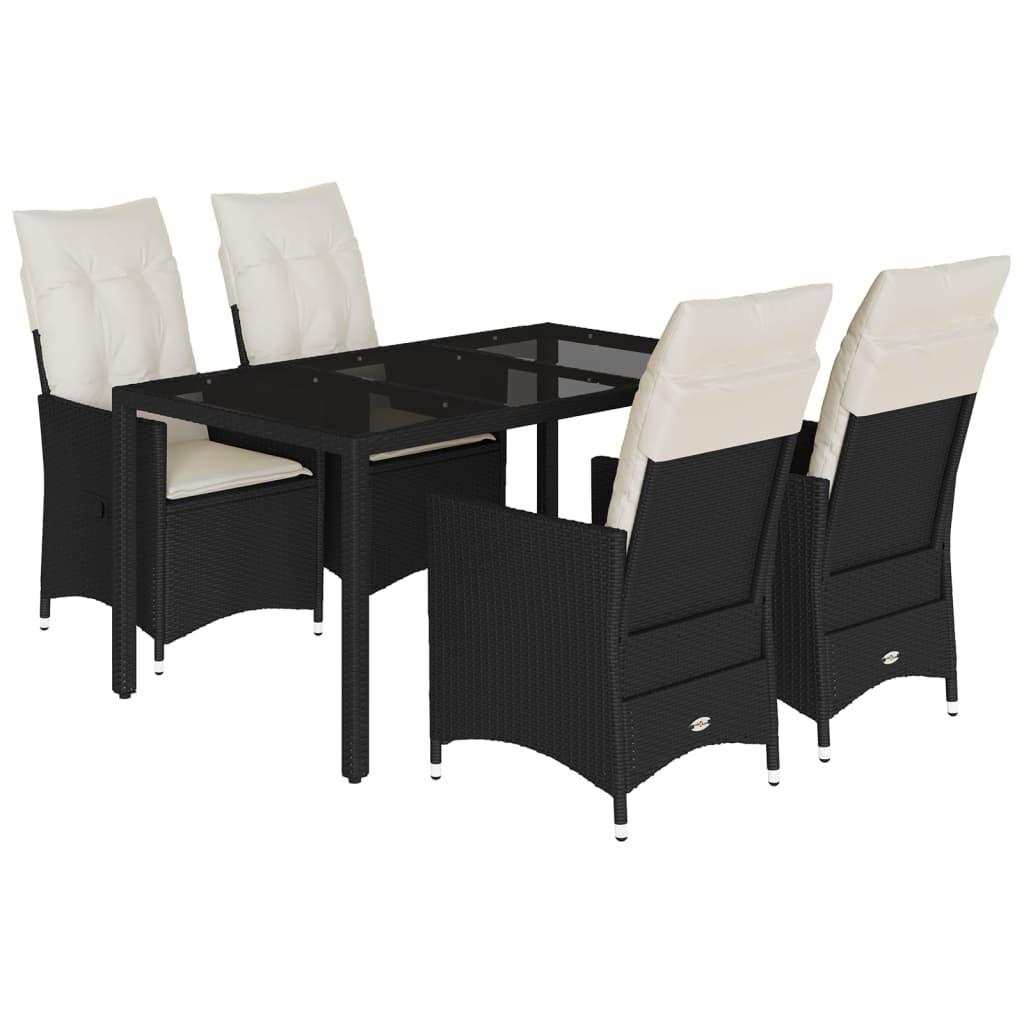 5 Piece Garden Dining Set with Cushions Black Poly Rattan