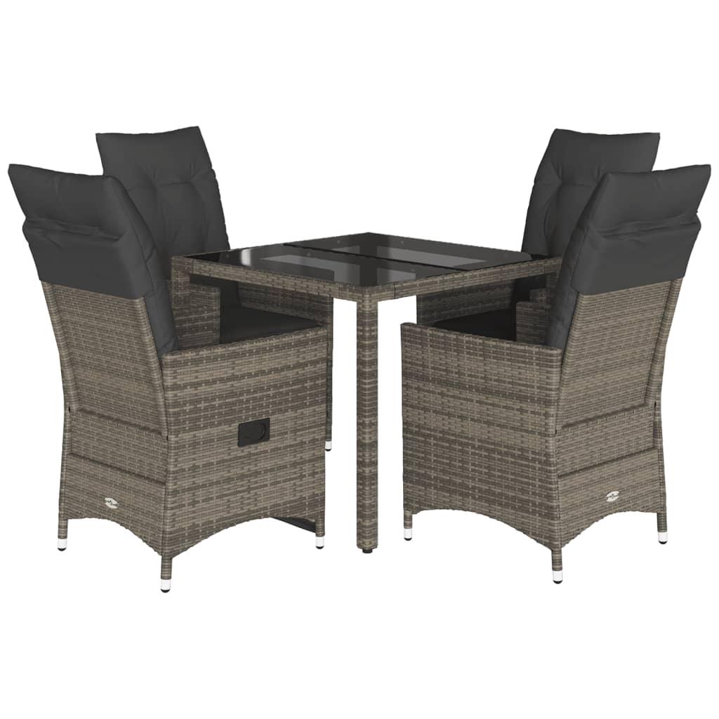 5 Piece Garden Dining Set with Cushions Grey Poly Rattan