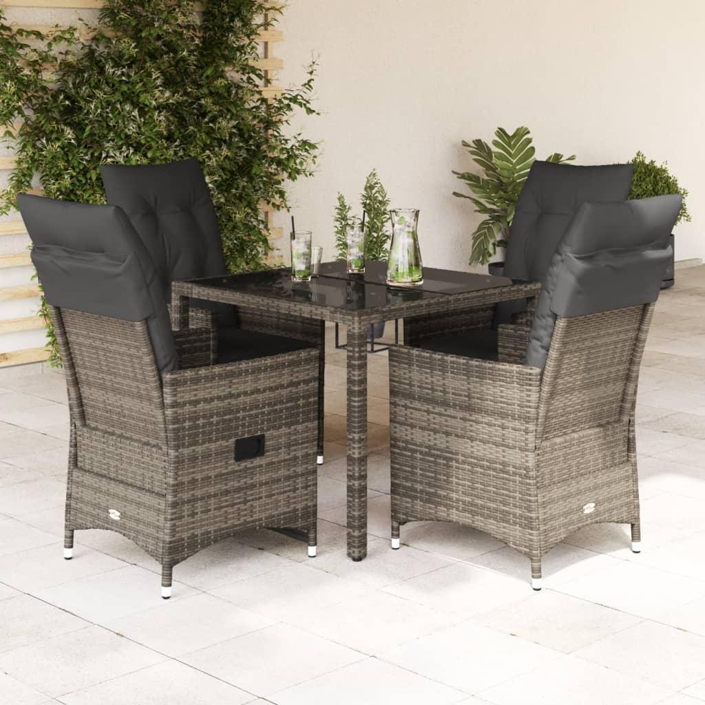 5 Piece Garden Dining Set with Cushions Grey Poly Rattan