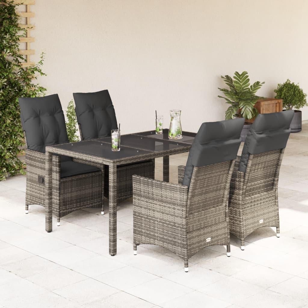 5 Piece Garden Dining Set with Cushions Grey Poly Rattan