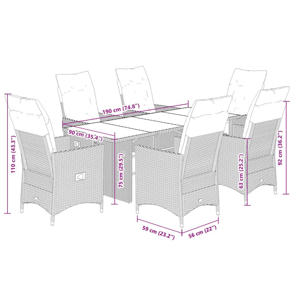 7 Piece Garden Dining Set with Cushions Grey Poly Rattan