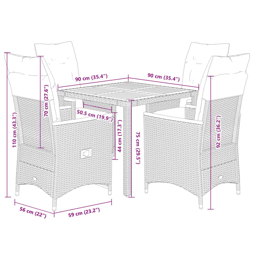5 Piece Garden Dining Set with Cushions Grey Poly Rattan