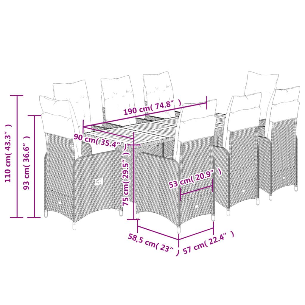 9 Piece Garden Bistro Set with Cushions Black Poly Rattan