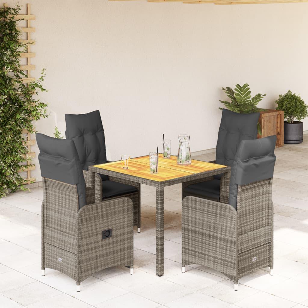 5 Piece Garden Bistro Set with Cushions Grey Poly Rattan