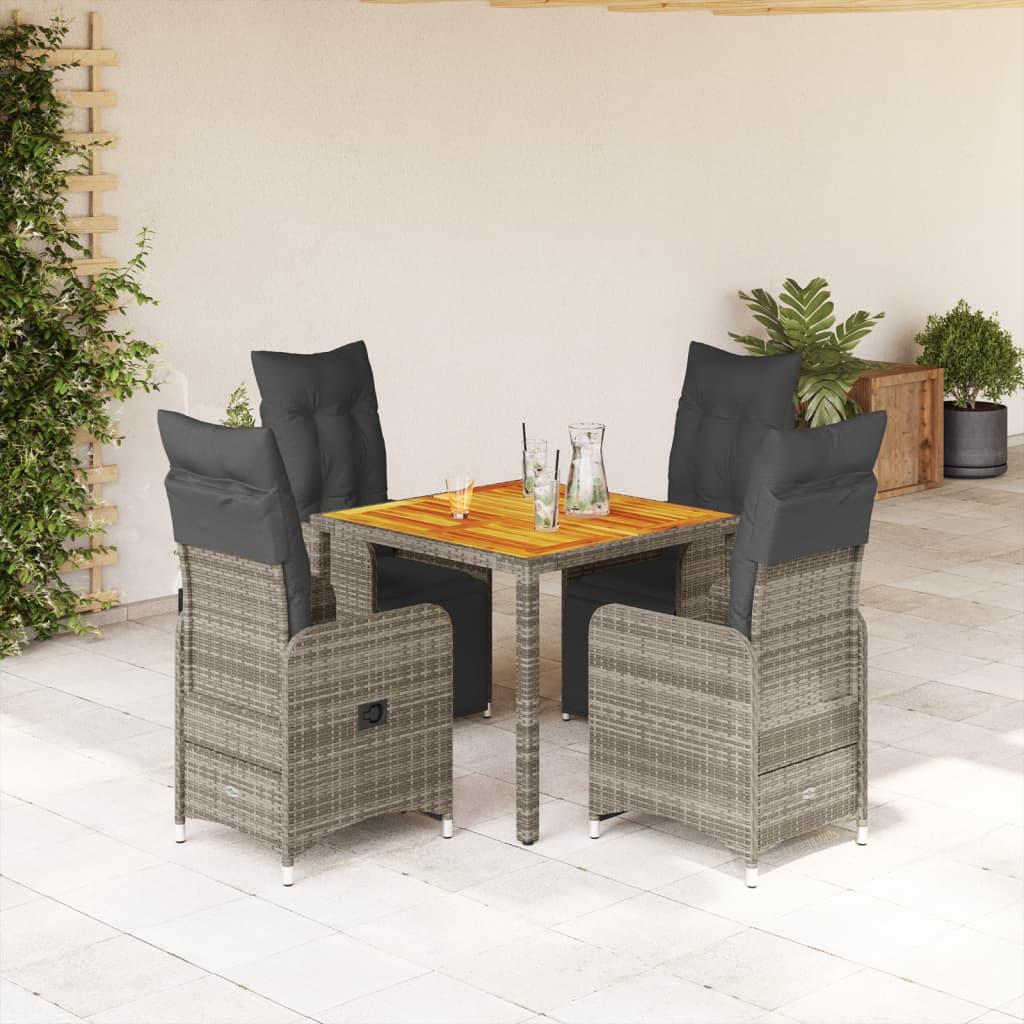 5 Piece Garden Bistro Set with Cushions Grey Poly Rattan