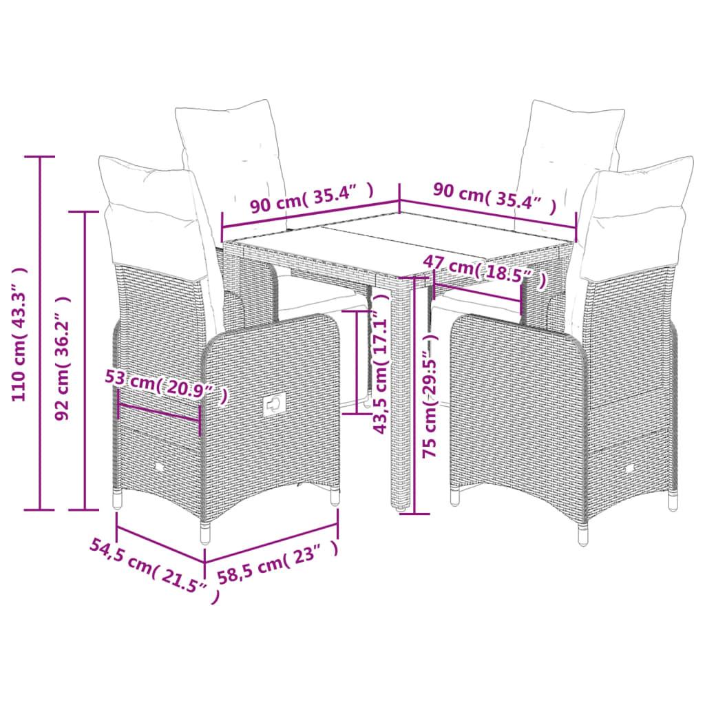 5 Piece Garden Bistro Set with Cushions Grey Poly Rattan