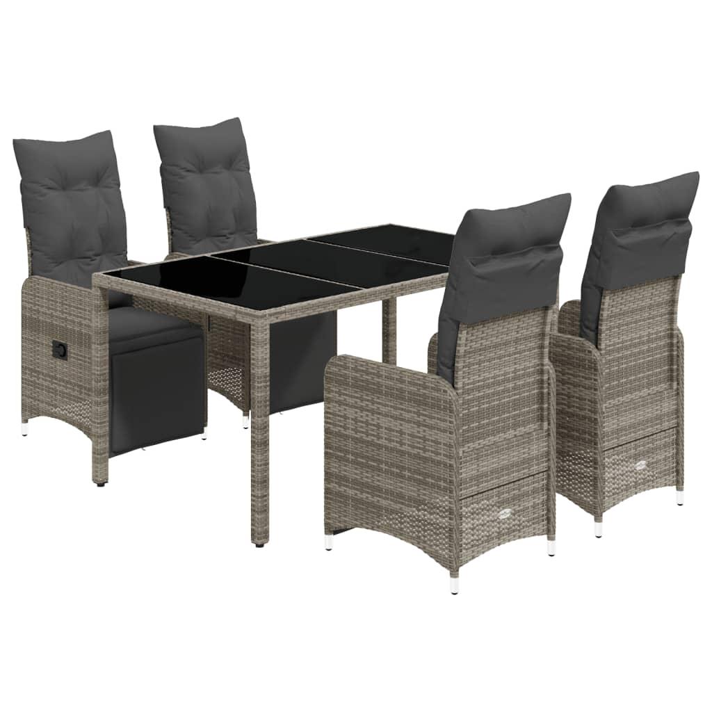 5 Piece Garden Bistro Set with Cushions Grey Poly Rattan