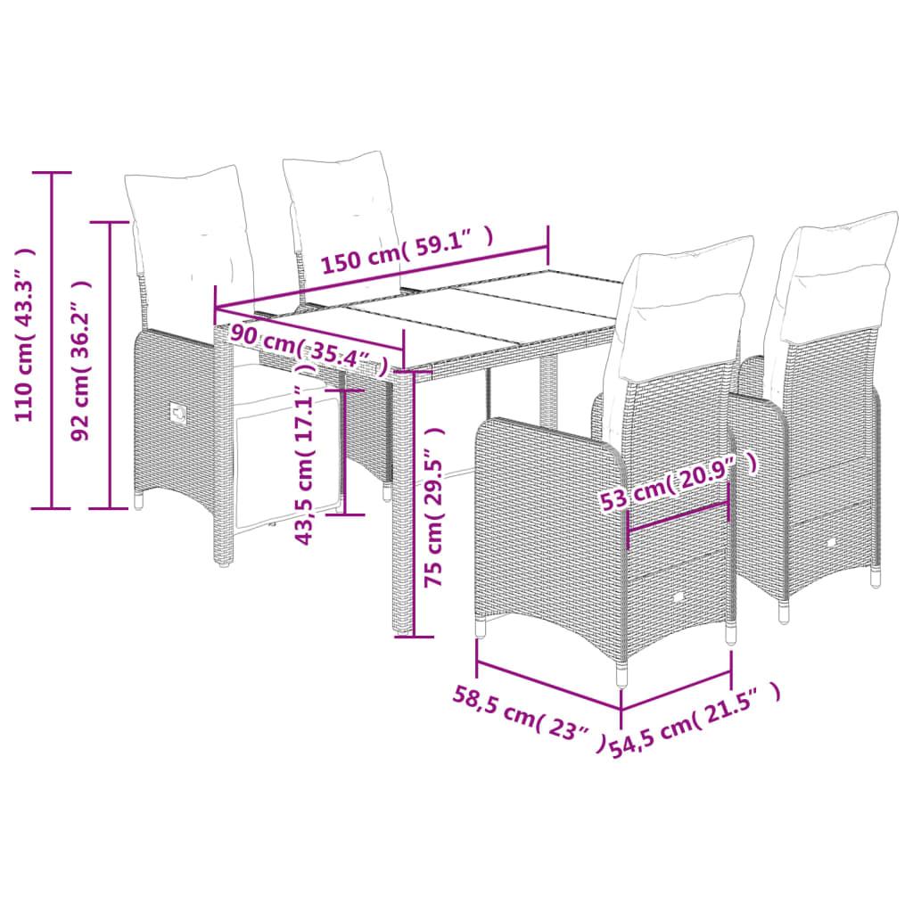 5 Piece Garden Bistro Set with Cushions Grey Poly Rattan