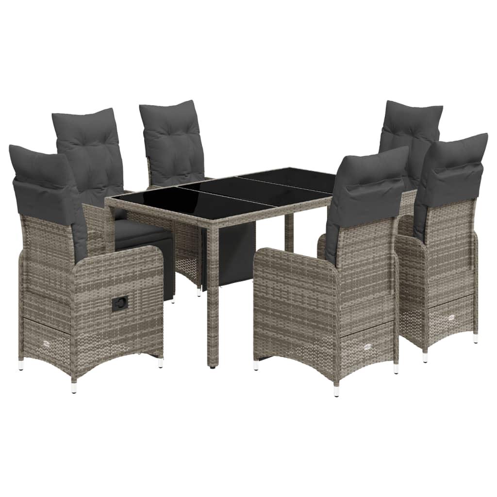 7 Piece Garden Bistro Set with Cushions Grey Poly Rattan