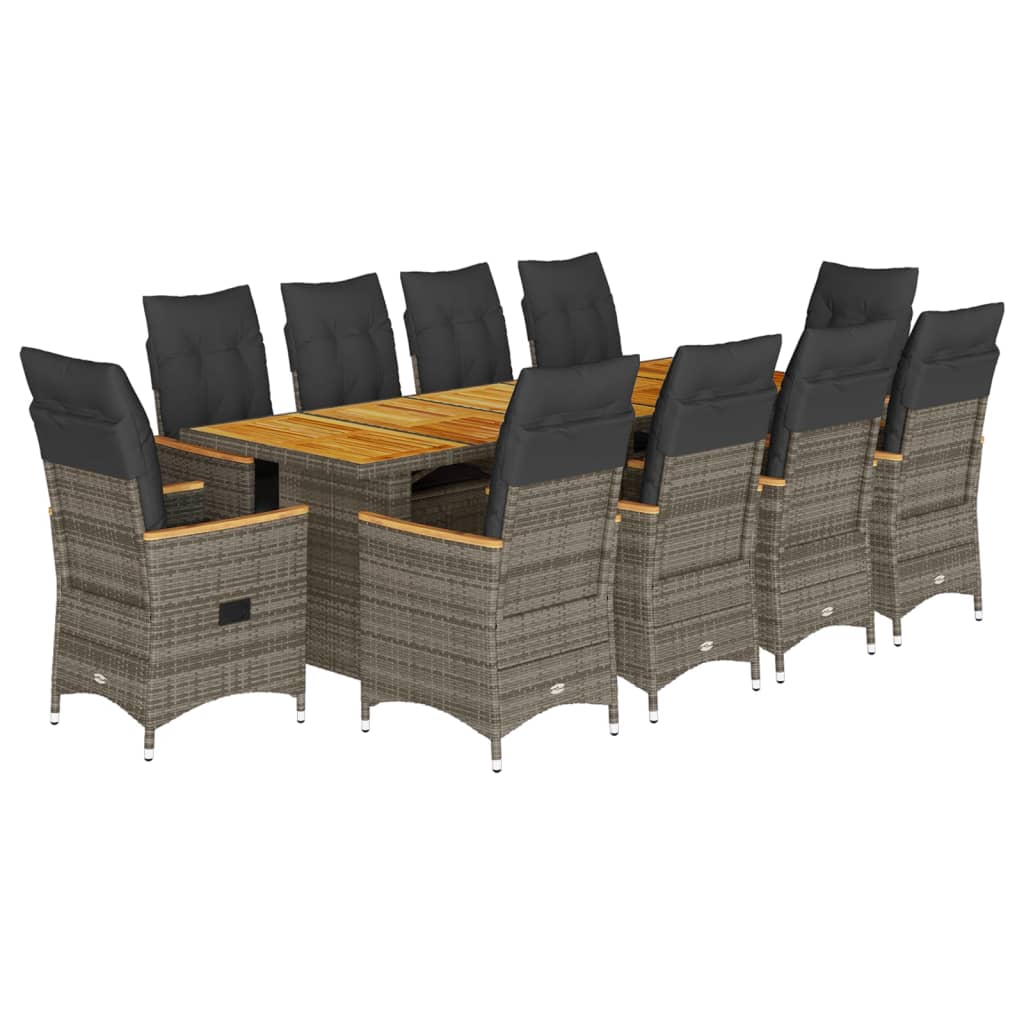 11 Piece Garden Bistro Set with Cushions Grey Poly Rattan