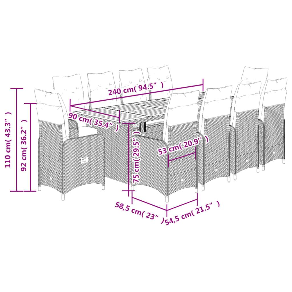 11 Piece Garden Bistro Set with Cushions Grey Poly Rattan