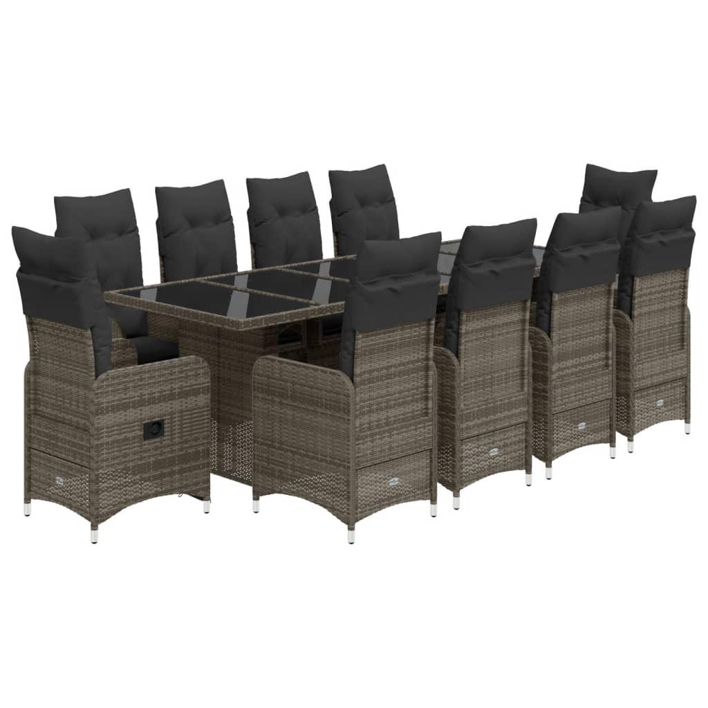 11 Piece Garden Bistro Set with Cushions Grey Poly Rattan