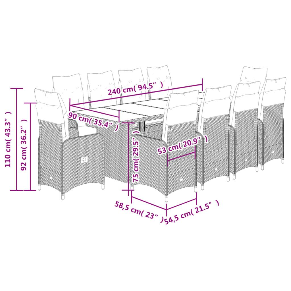 11 Piece Garden Bistro Set with Cushions Grey Poly Rattan