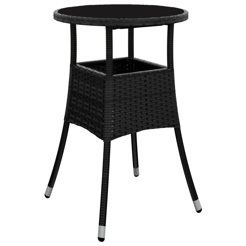 3 Piece Garden Dining Set with Cushions Black Poly Rattan and Glass