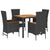 5 Piece Garden Dining Set with Cushions Black Poly Rattan