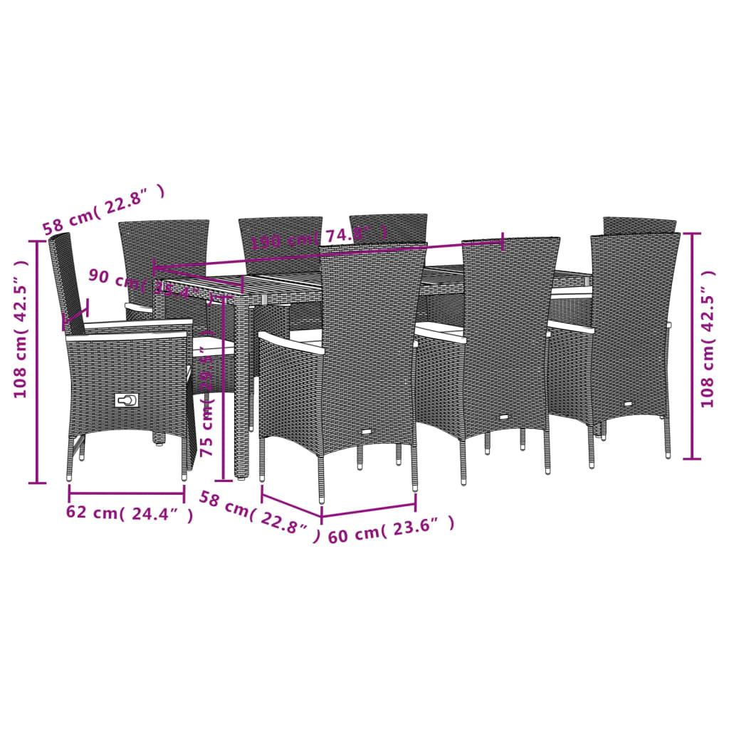 7 Piece Garden Dining Set with Cushions Black Poly Rattan