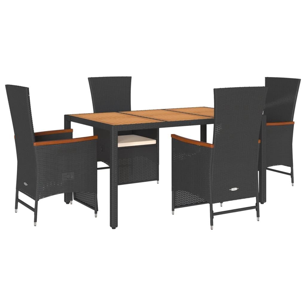 5 Piece Garden Dining Set with Cushions Black Poly Rattan