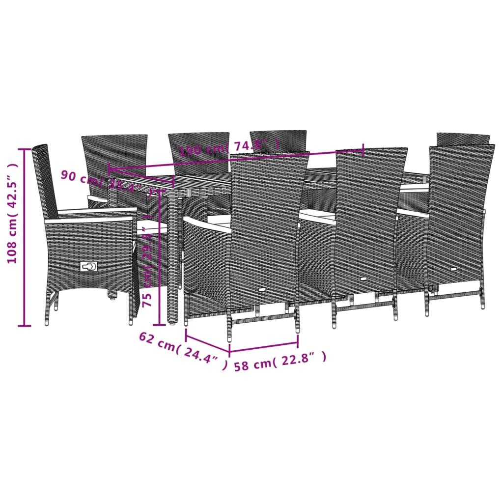 9 Piece Garden Dining Set with Cushions Black Poly Rattan