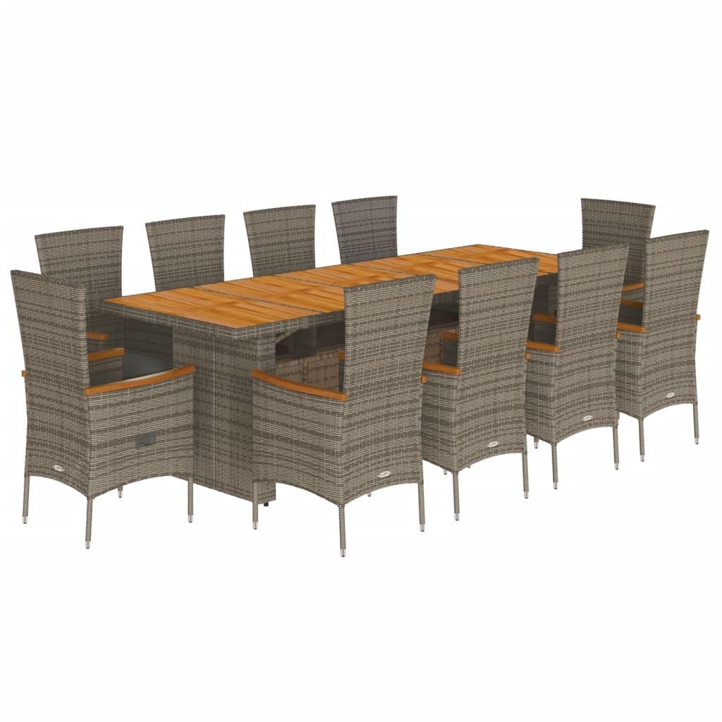 11 Piece Garden Dining Set with Cushions Grey Poly Rattan