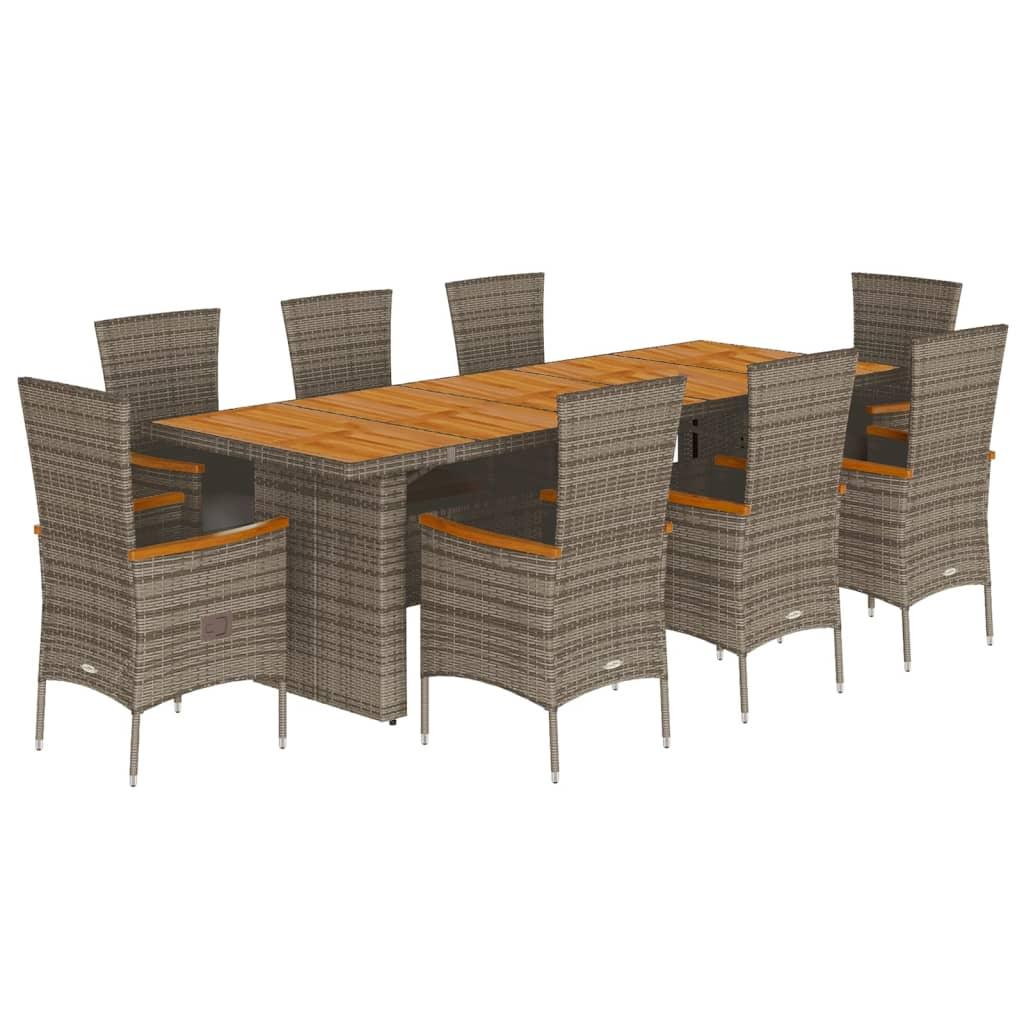9 Piece Garden Dining Set with Cushions Grey Poly Rattan