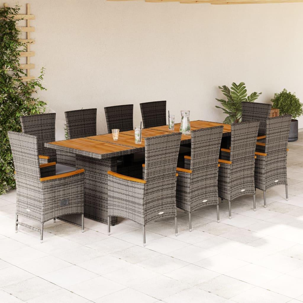 11 Piece Garden Dining Set with Cushions Grey Poly Rattan