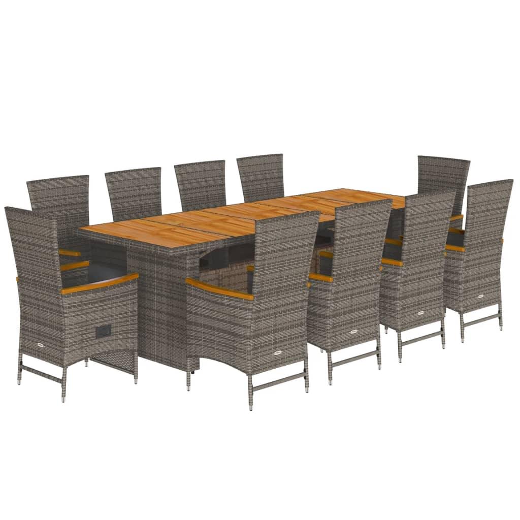 11 Piece Garden Dining Set with Cushions Grey Poly Rattan