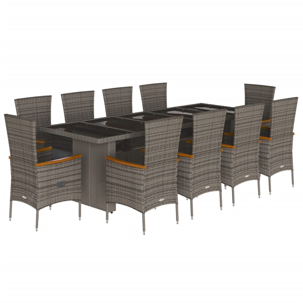 11 Piece Garden Dining Set with Cushions Grey Poly Rattan