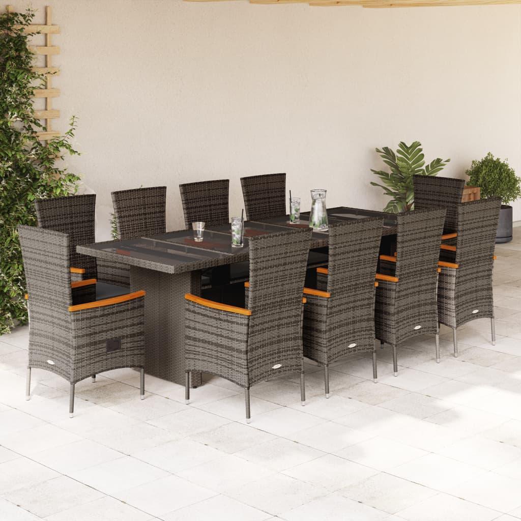 11 Piece Garden Dining Set with Cushions Grey Poly Rattan