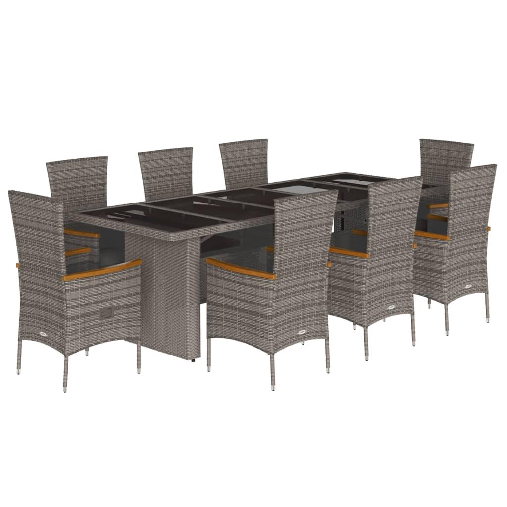 9 Piece Garden Dining Set with Cushions Grey Poly Rattan