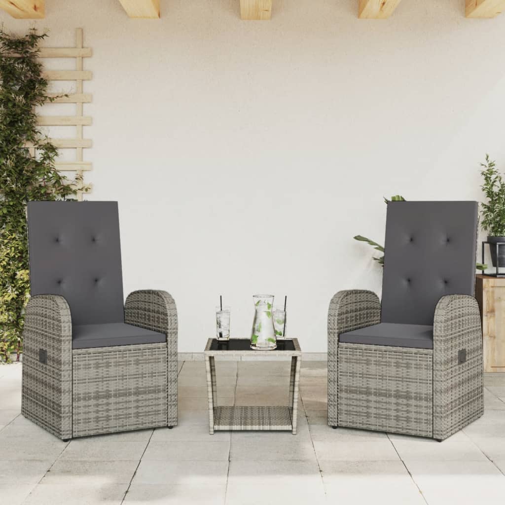 3 Piece Garden Dining Set with Cushions Grey Poly Rattan